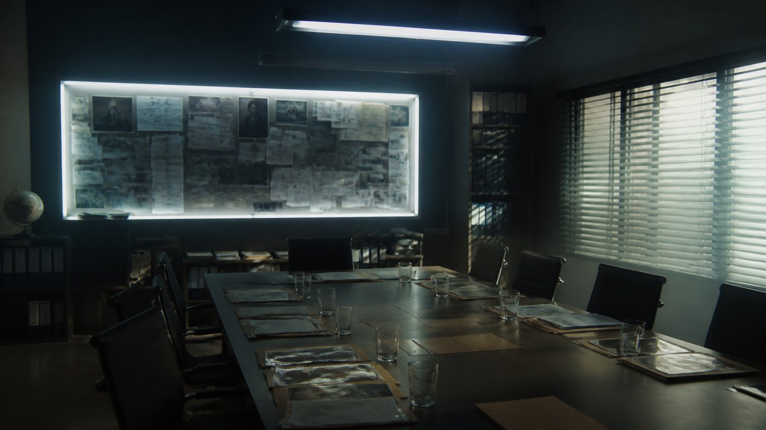 The Briefing Room — Where Sajal builds his profiles and the team is pulled together — the room where a portrait of “the killer” is assembled, sometimes by the killer herself.