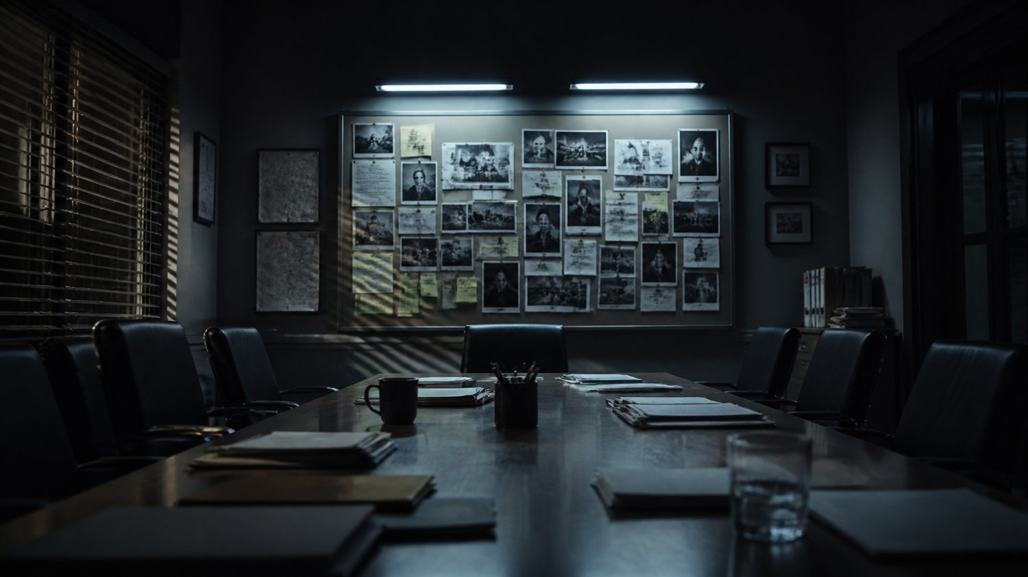 The Briefing Room — Where Sajal builds his profiles and the team is pulled together — the room where a portrait of “the killer” is assembled, sometimes by the killer herself.