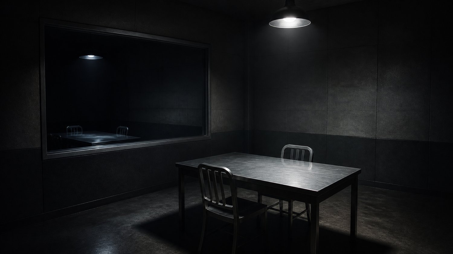 Interrogation — Hard light and a steel table — where alibis crack and suspects dissolve, one after another, into dead ends.