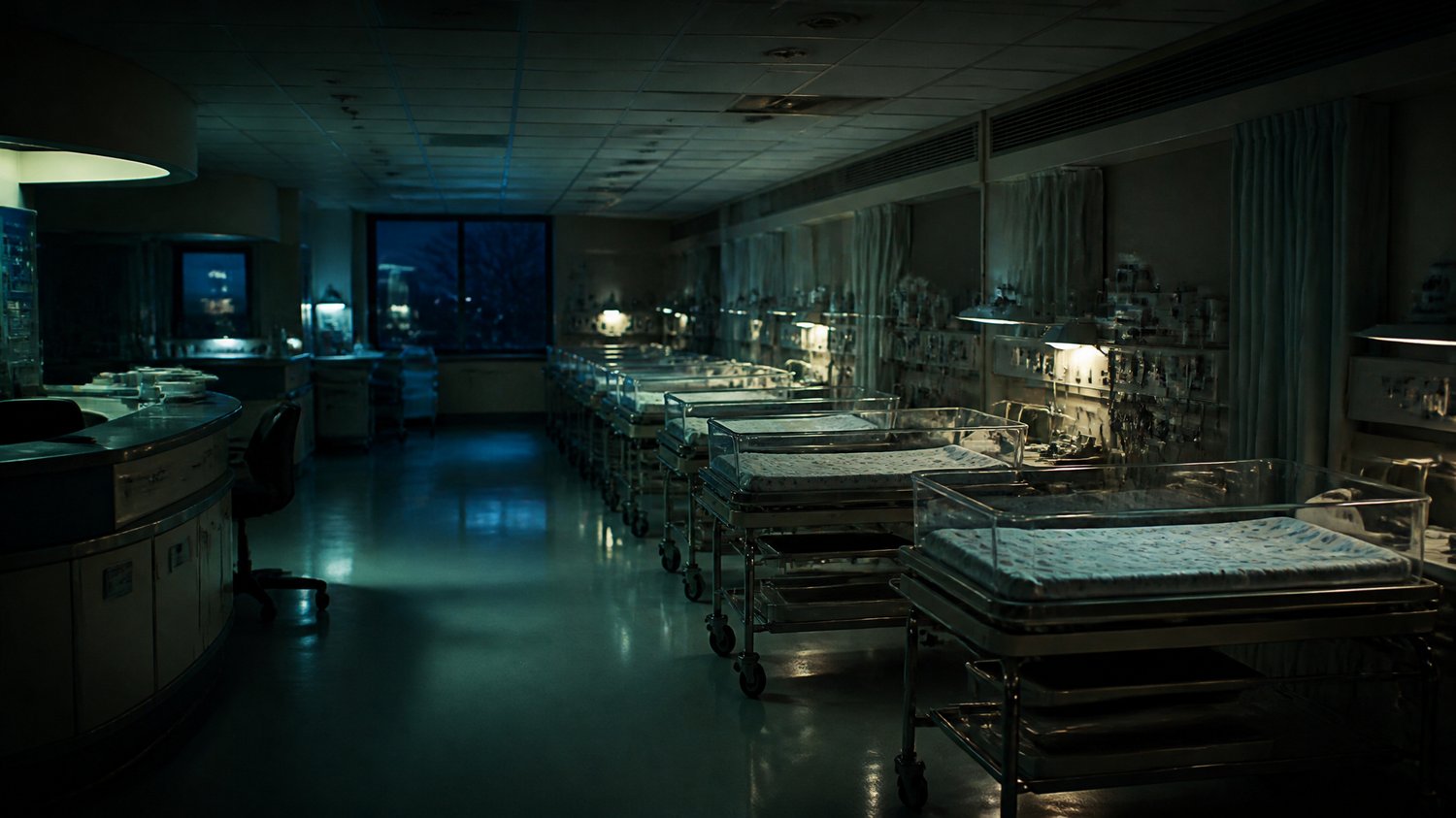 The Maternity Ward — Rows of bassinets under fluorescent light — the neo-natal killer’s territory, and the show’s most fragile space.