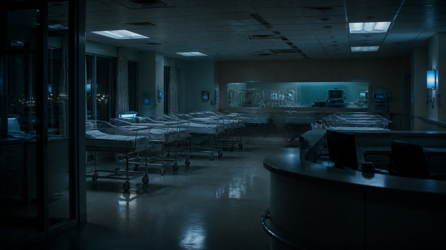 The Maternity Ward — Rows of bassinets under fluorescent light — the neo-natal killer’s territory, and the show’s most fragile space.