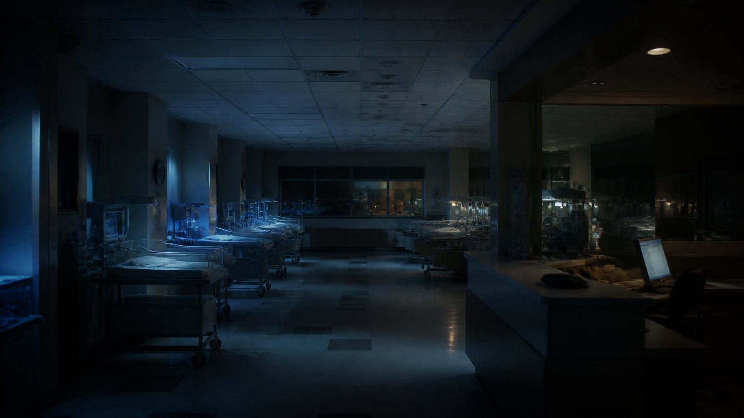 The Maternity Ward — Rows of bassinets under fluorescent light — the neo-natal killer’s territory, and the show’s most fragile space.