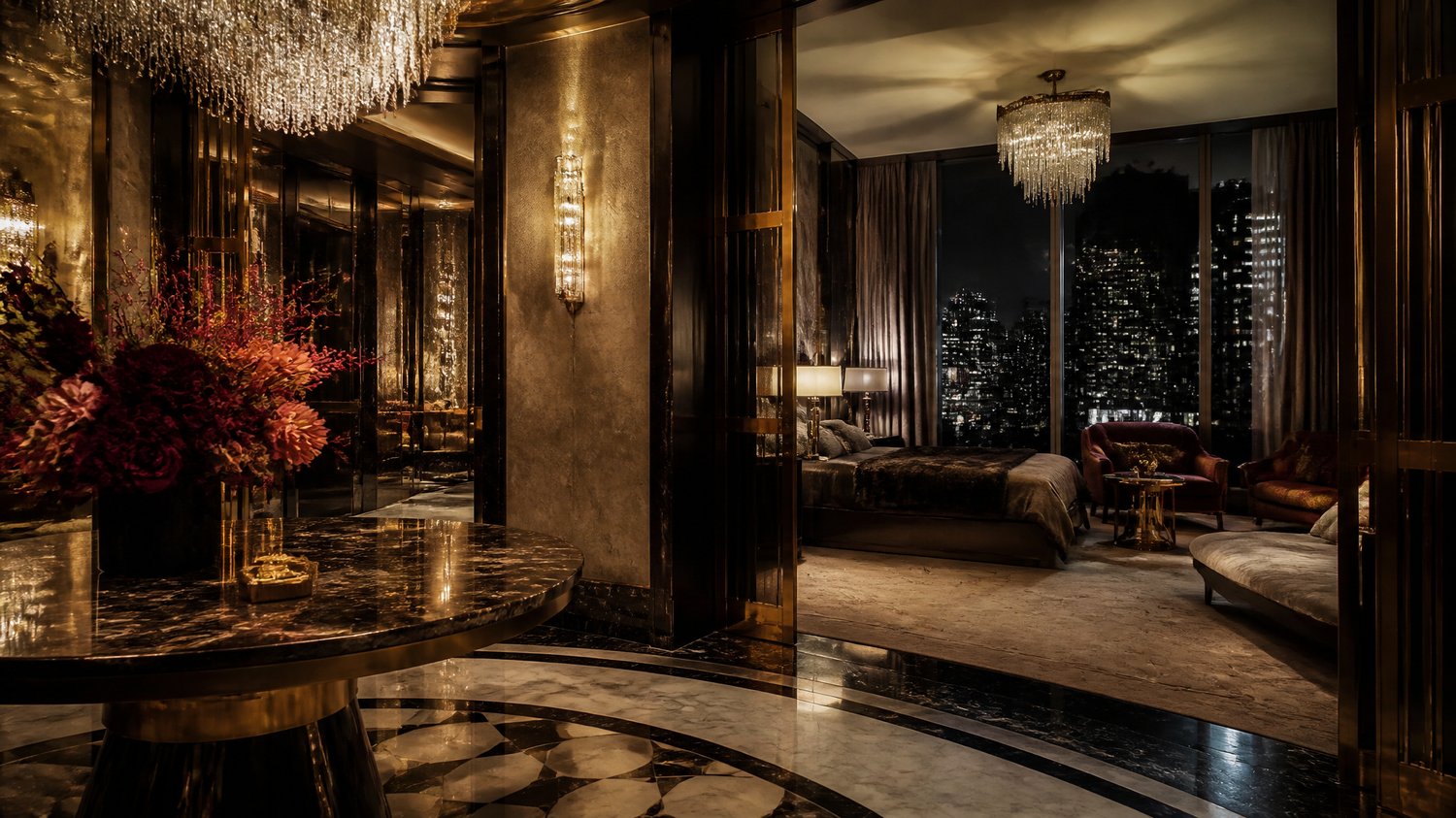 Five-Star Mumbai — Suites and lobbies in marble, brass, velvet and chandeliers, floor-to-ceiling city views — Rosy’s world, beauty for sale, the world that shelters monsters.