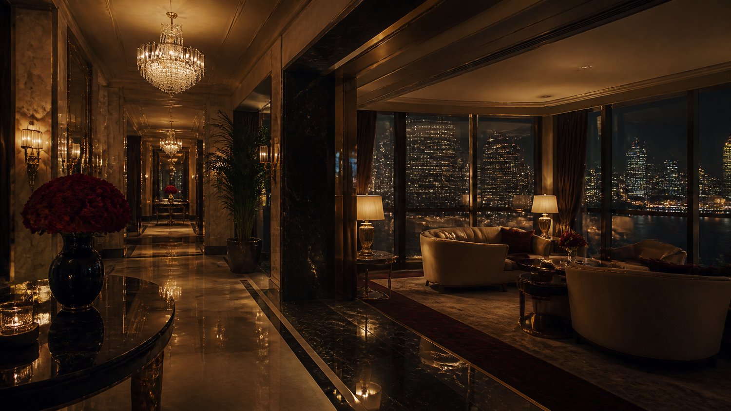 Five-Star Mumbai — Suites and lobbies in marble, brass, velvet and chandeliers, floor-to-ceiling city views — Rosy’s world, beauty for sale, the world that shelters monsters.