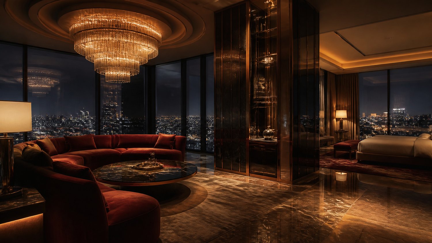 Five-Star Mumbai — Suites and lobbies in marble, brass, velvet and chandeliers, floor-to-ceiling city views — Rosy’s world, beauty for sale, the world that shelters monsters.