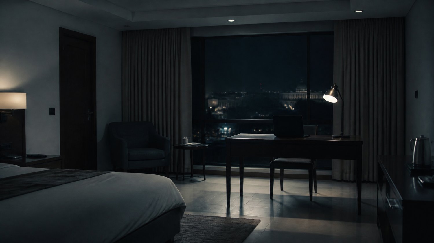 Neha’s Guest House — Her Delhi base when the case moves north — spare, controlled, a place to research prey and host the father who shares her secrets.