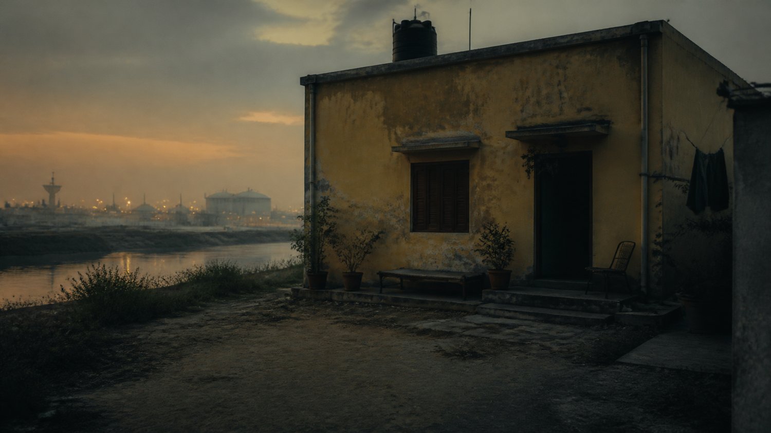 Satpal’s House — A nondescript yellow house by the Yamuna, near a water-treatment plant, with a foul stench. A sad attempt at domesticity above a locked basement lair.
