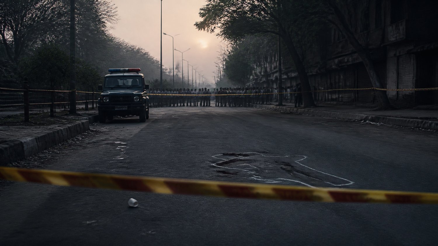 The Crime Scene — A street at dawn, taped off — the city’s violence made suddenly, publicly visible.