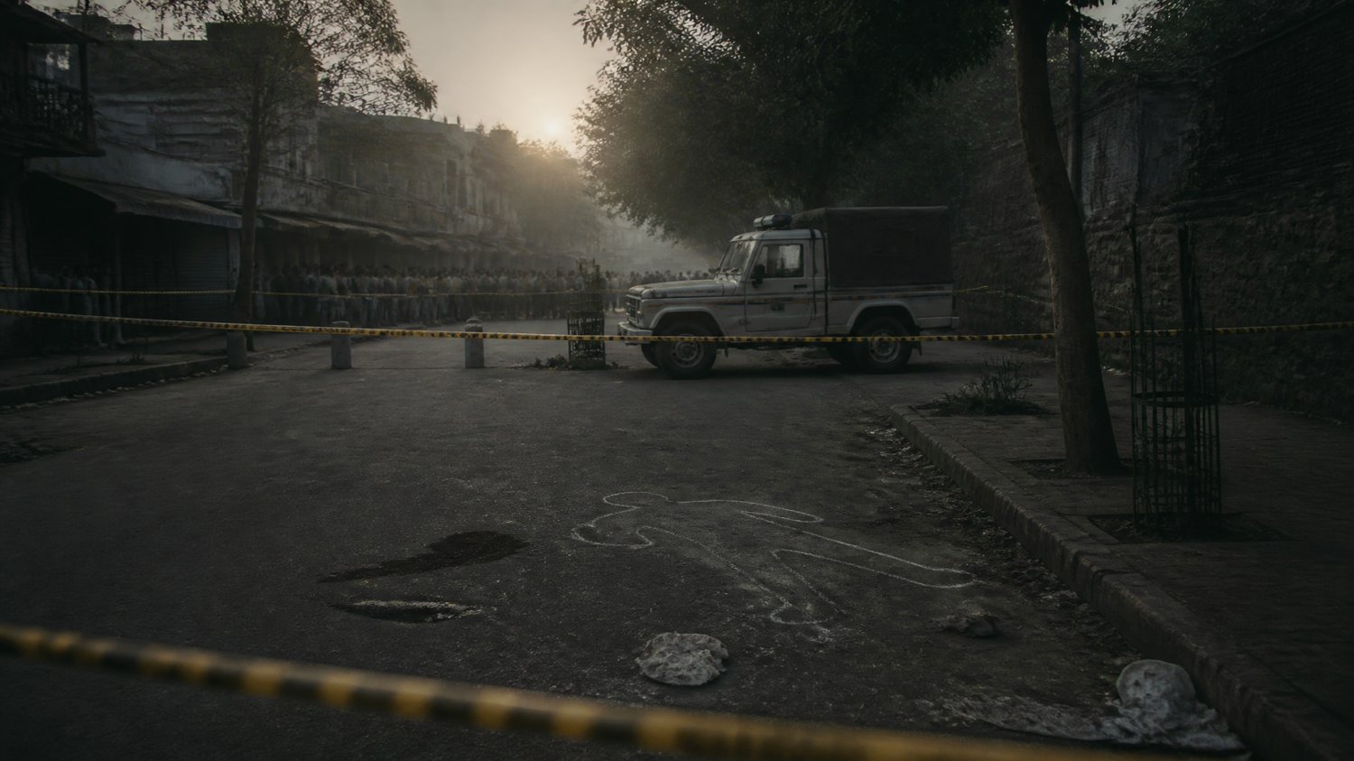 The Crime Scene — A street at dawn, taped off — the city’s violence made suddenly, publicly visible.